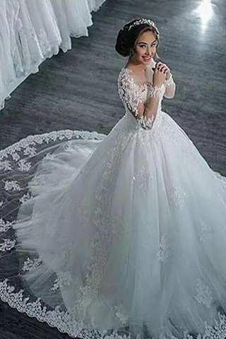 Robe de mariée avec perle à la mode de col bateau encolure ronde naturel - photo 3