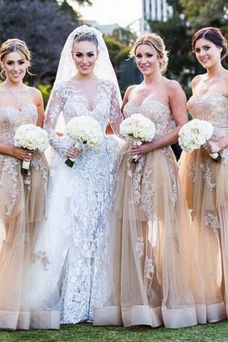 Robe demoiselle d'honneur naturel textile en tulle appliques ligne a manche nulle - photo 1