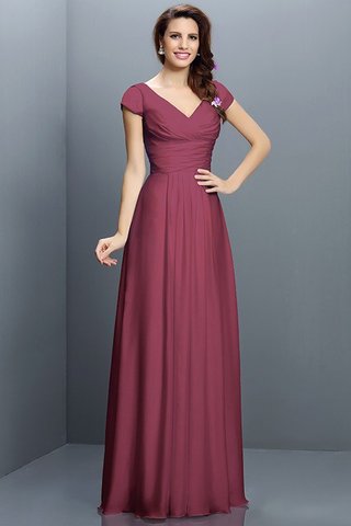 Robe demoiselle d'honneur plissé avec fronce avec manche courte v encolure de princesse - photo 5