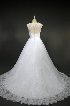 Robe de mariée naturel de traîne moyenne au niveau de cou avec manche courte avec perle - photo 2