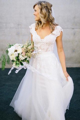 Robe de mariée naturel ligne a avec décoration dentelle de princesse en tulle - photo 1