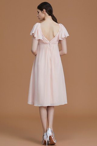 Robe demoiselle d'honneur naturel au niveau de genou en chiffon avec manche courte ruché - photo 36