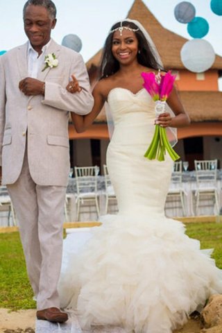 Robe de mariée attrayant manche nulle en organza décolleté dans le dos naturel - photo 3