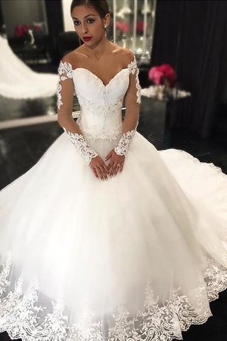 Robe de mariée naturel epaule nue manche nulle de mode de bal en tulle - photo 1