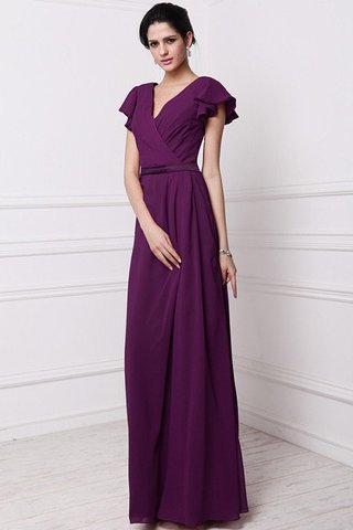 Robe demoiselle d'honneur longue jusqu'au sol avec fronce v encolure avec chiffon - photo 13