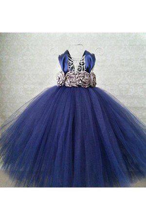 Robe de cortège enfant plissage avec manche courte v encolure avec ruban avec perle - photo 1