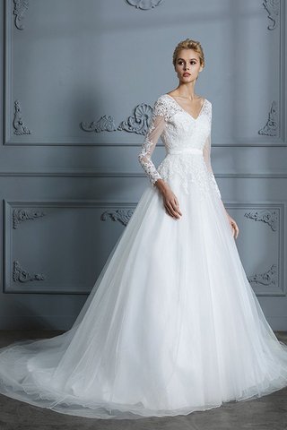 Robe de mariée avec décoration dentelle charme de col en v de mode de bal naturel - photo 5