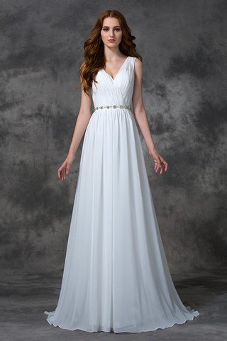 Robe de mariée longue sans dos avec chiffon v encolure avec perle - photo 5