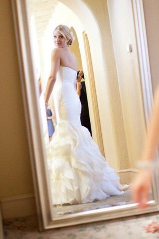 Robe de mariée naturel en satin de traîne moyenne de sirène de lotus - photo 2