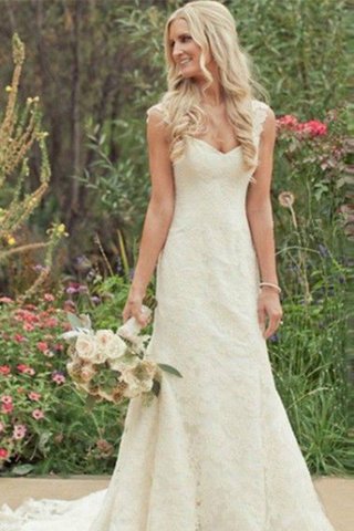 Robe de mariée naturel de sirène avec décoration dentelle de col en v manche nulle - photo 1