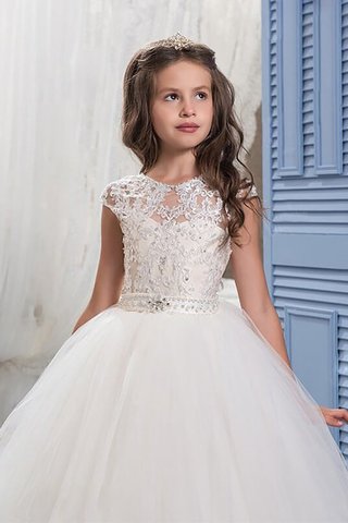 Robe de cortège enfant naturel en tulle encolure ronde avec perle avec sans manches - photo 3