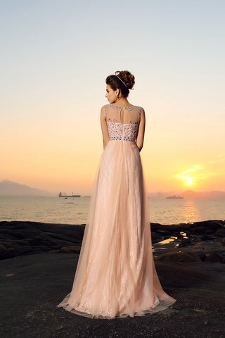 Robe de bal longue avec chiffon col en bateau a-ligne manche nulle - photo 2