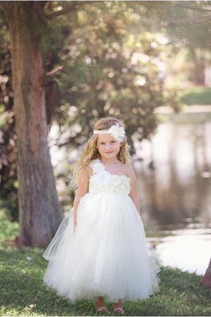 Robe de cortège enfant plissage avec fleurs avec perle ligne a jusqu'au sol - photo 1