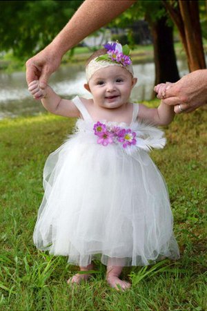 Robe de cortège enfant textile en tulle ceinture avec plume de lotus manche nulle - photo 2