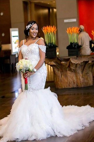 Robe de mariée naturel textile en tulle avec perle de sirène avec sans manches - photo 1