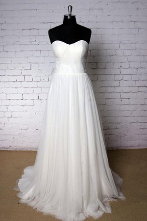 Robe de mariée plissé textile en tulle avec zip a plage a-ligne - photo 1