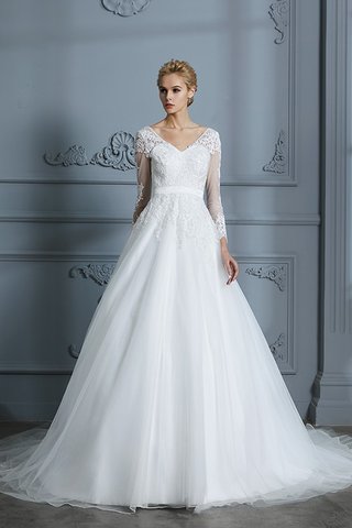 Robe de mariée avec décoration dentelle charme de col en v de mode de bal naturel - photo 4