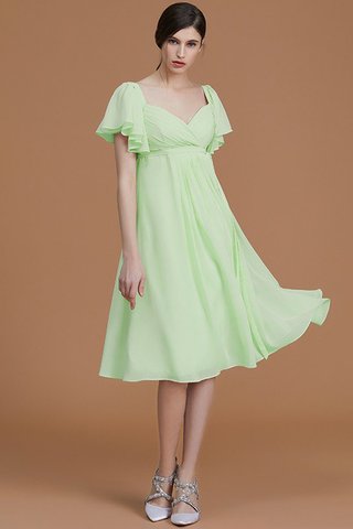 Robe demoiselle d'honneur naturel au niveau de genou en chiffon avec manche courte ruché - photo 32