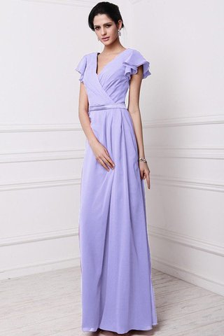 Robe demoiselle d'honneur longue jusqu'au sol avec fronce v encolure avec chiffon - photo 19