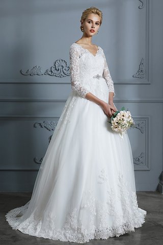 Robe de mariée de mode de bal avec manche 3/4 de traîne moyenne v encolure incroyable - photo 5