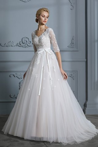 Robe de mariée en tulle v encolure avec décoration dentelle en 1/2 manche divin - photo 6