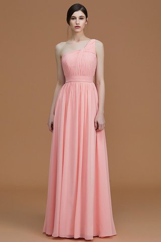 Robe demoiselle d'honneur naturel avec sans manches ligne a ruché d'épaule asymétrique - photo 3