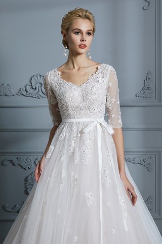 Robe de mariée en tulle v encolure avec décoration dentelle en 1/2 manche divin - photo 7