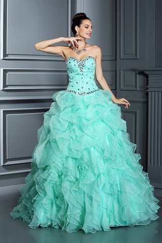 Robe de quinceanera longue de col en cœur cordon en organza manche nulle - photo 3