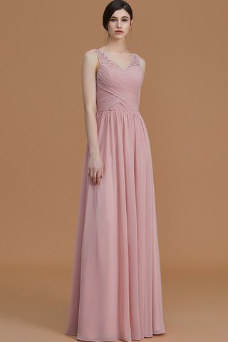 Robe demoiselle d'honneur naturel fermeutre eclair avec perle avec chiffon manche nulle - photo 3