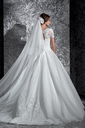 Robe de mariée plissé longue avec décoration dentelle trou de serrure cordon - photo 2