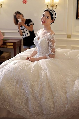 Robe de mariée de traîne longue passionnant avec manche 3/4 avec perle fermeutre eclair - photo 2