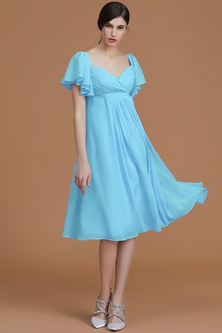 Robe demoiselle d'honneur naturel au niveau de genou en chiffon avec manche courte ruché - photo 8