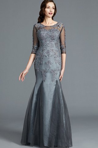 Robe mère de mariée naturel avec manche 1/2 en forme encolure ronde decoration en fleur - photo 1