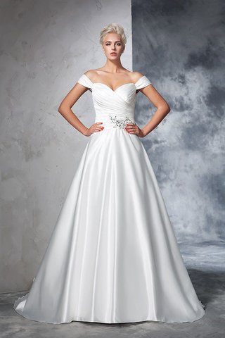 Robe de mariée longue avec sans manches en taffetas de traîne mi-longue ruché - photo 3