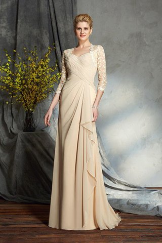 Robe mère de mariée longue naturel en 3/4 manche de traîne courte de col en cœur - photo 5
