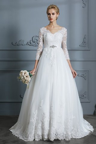 Robe de mariée de mode de bal avec manche 3/4 de traîne moyenne v encolure incroyable - photo 4