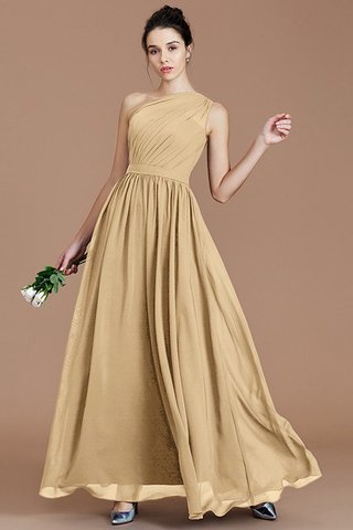 Robe demoiselle d'honneur naturel d'épaule asymétrique en chiffon manche nulle ruché - photo 16