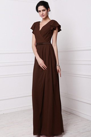 Robe demoiselle d'honneur longue jusqu'au sol avec fronce v encolure avec chiffon - photo 6