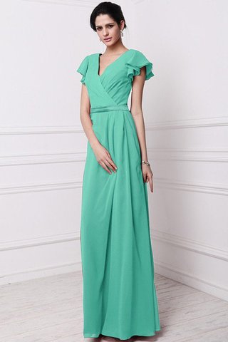 Robe demoiselle d'honneur longue jusqu'au sol avec fronce v encolure avec chiffon - photo 15