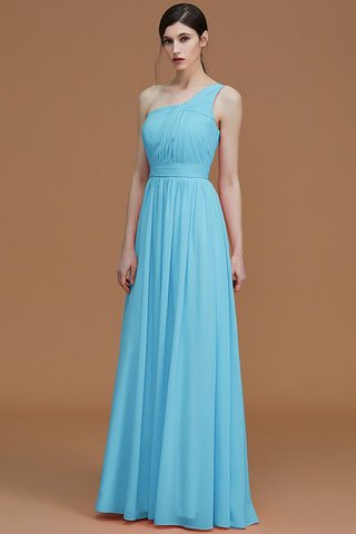 Robe demoiselle d'honneur naturel avec sans manches ligne a ruché d'épaule asymétrique - photo 9