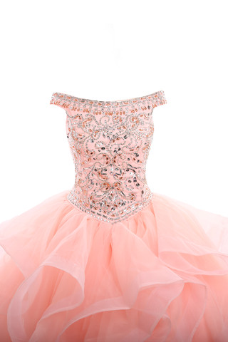 Robe de quinceanera romantique longue avec cristal de crystal floral pin textile en tulle - photo 2