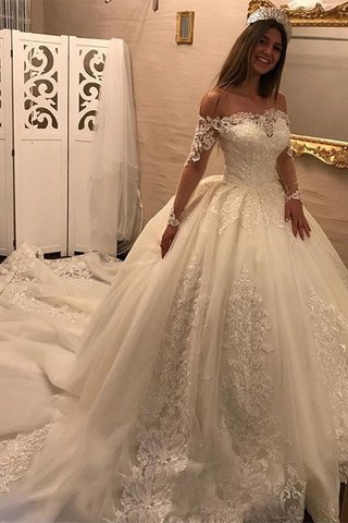 Robe de mariée textile en tulle appliques de traîne longue avec manche longue junoesque - photo 1