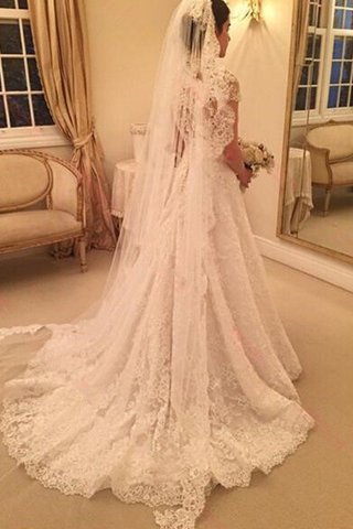 Robe de mariée naturel de princesse avec décoration dentelle avec manche courte a-ligne - photo 2