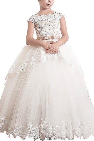 Robe de cortège enfant naturel de mode de bal en tulle avec fleurs encolure ronde - photo 1