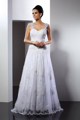 Robe de mariée ligne a de traîne moyenne de princesse appliques larges bretelles - photo 1