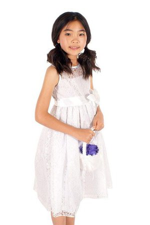 Robe de cortège enfant a-ligne avec décoration dentelle manche nulle avec fleurs - photo 2