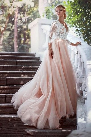 Robe de mariée fabuleux de mode de bal de col en v avec manche longue naturel - photo 2