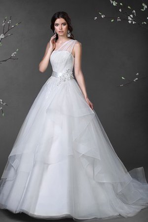 Robe de mariée avec gradins cordon d'épaule asymétrique manche nulle en tulle - photo 1