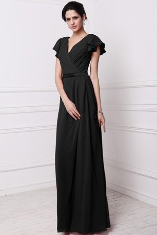 Robe demoiselle d'honneur longue jusqu'au sol avec fronce v encolure avec chiffon - photo 8