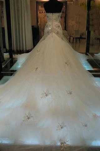 Robe de mariée naturel de traîne moyenne manche nulle col en forme de cœur avec perle - photo 2